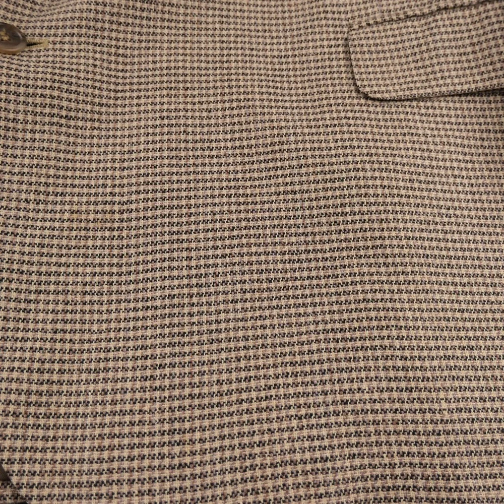 Croft Barrow Blazer Mens 50R Tan Houndstooth Silk Wide Lapel Vintage 90s